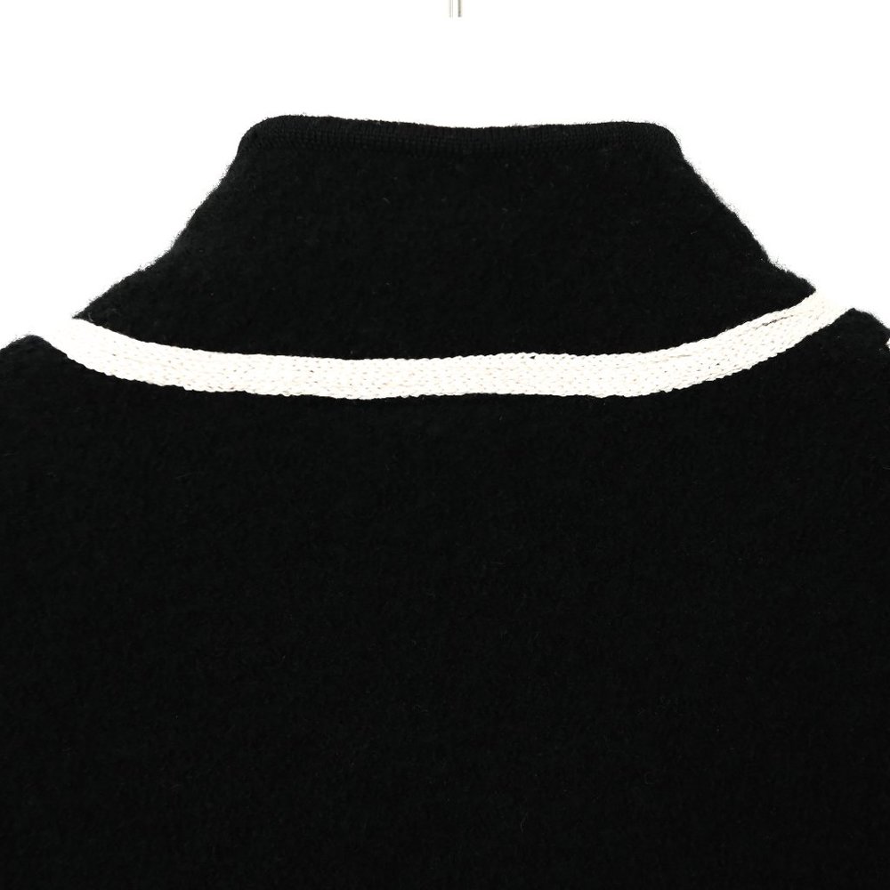 TALBOTS Black Zip Up Sweater Jacket with White Sartouche Braid - Size PM - Picture 8 of 14
